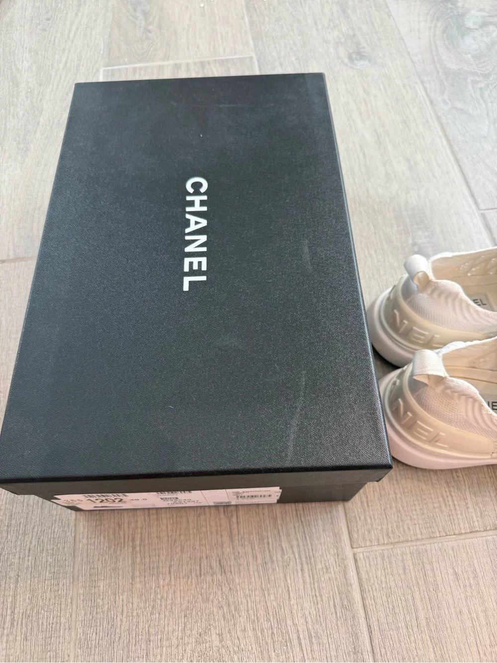 Chanel Women’s White Knit Lace-Up Sneakers